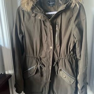 Renuar Olive Utility Jacket with Faux Fur Trim